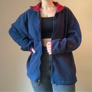 Navy Blue Full Zip Fleece Jacket with Red Trim